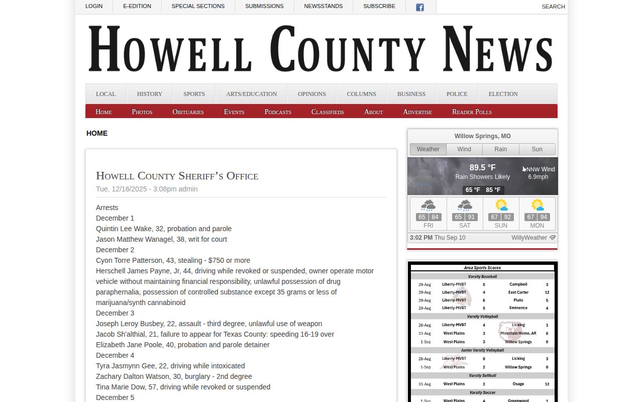 Howell County News multi-day sheriff blotter