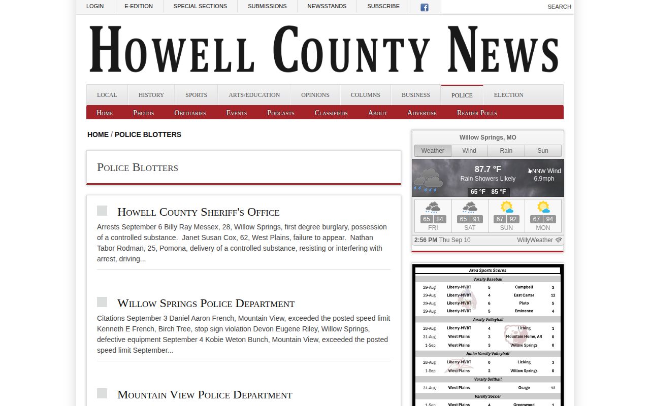 Howell County periodic local police blotter archive